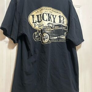 Lucky 13 Brand Black Death Gold Graphic Tee! XL